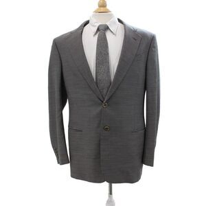 Armani Collezioni Mens Wool Geometric Collared Button Suit Jacket Gray Size 42